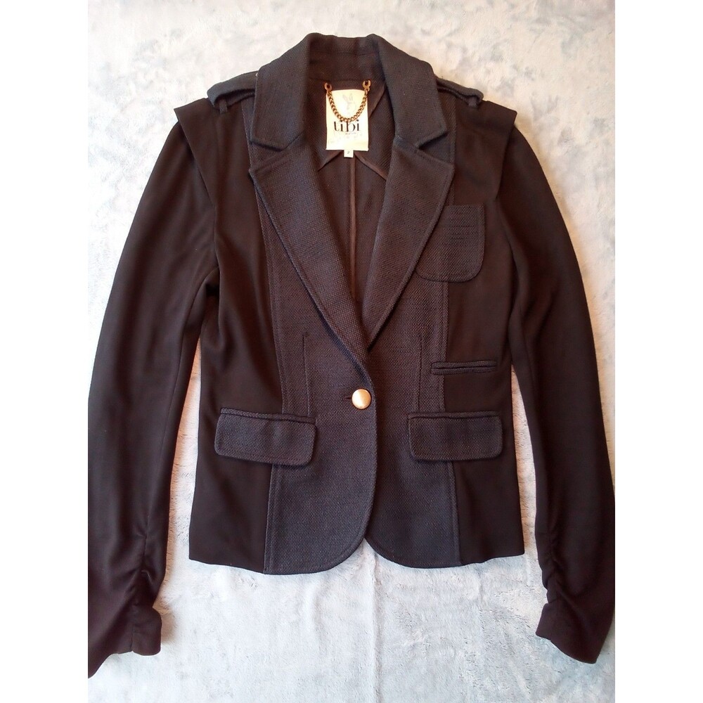 Tibi Black Blazer Mixed New York Media Jacket Womens Size 2 Chain Hanging Loop
